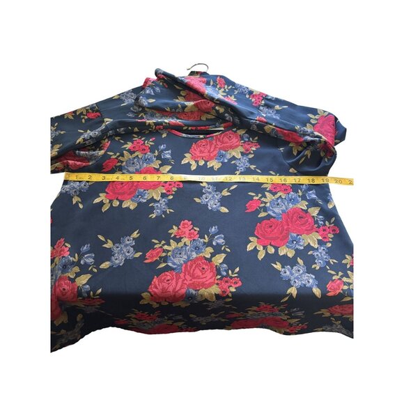 Floral Bell Sleeve Blouse Womens Keyhole Back Navy with Red Roses One Clothing M - Picture 8 of 9